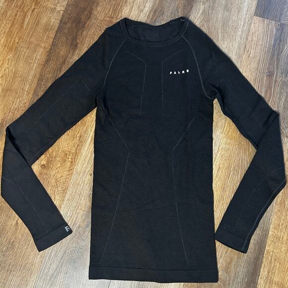 FALKE Black Skiing Wool Tec Men's Base Layer Top Long Sleeve Size Medium - Picture 1 of 8